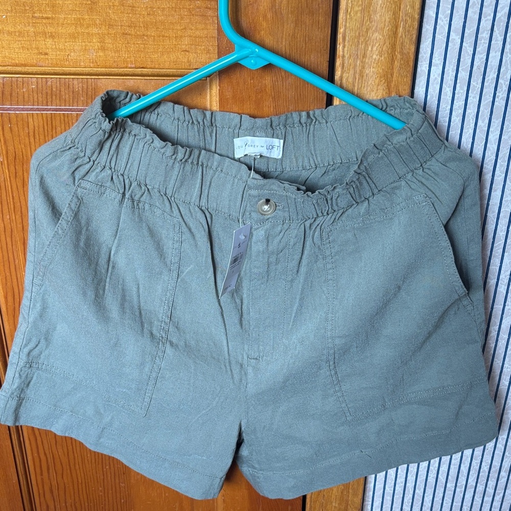 LOFT Women’s Olive Green High-Waist Relaxed Linen-Blend Shorts